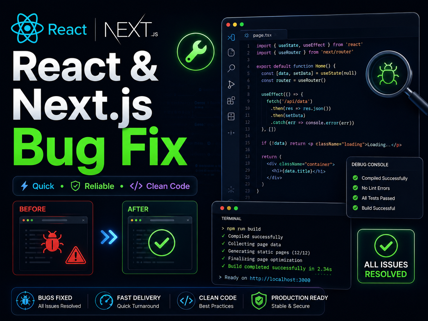 React or Next.js Bugs Fixed Professionally